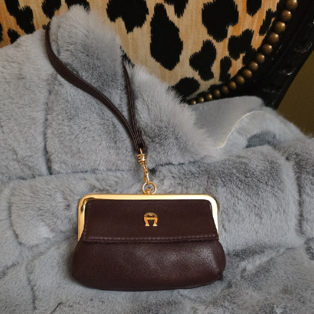 Etienne Aigner Brown Leather Clutch Wristlet